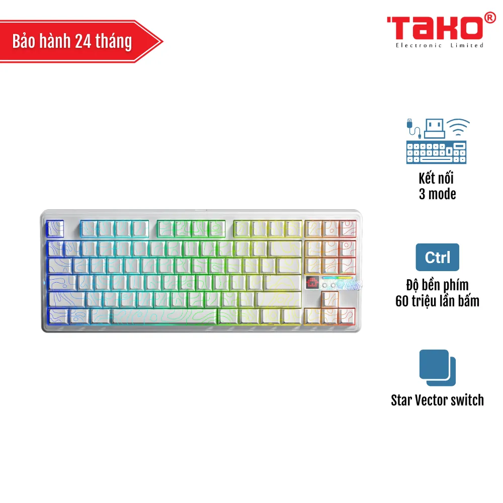 AULA F87 PRO V2 (2605) BÀN PHÍM CƠ GAMING 3 MODE (Phiên bản Màu Trắng Contour/ Star Vector switch)