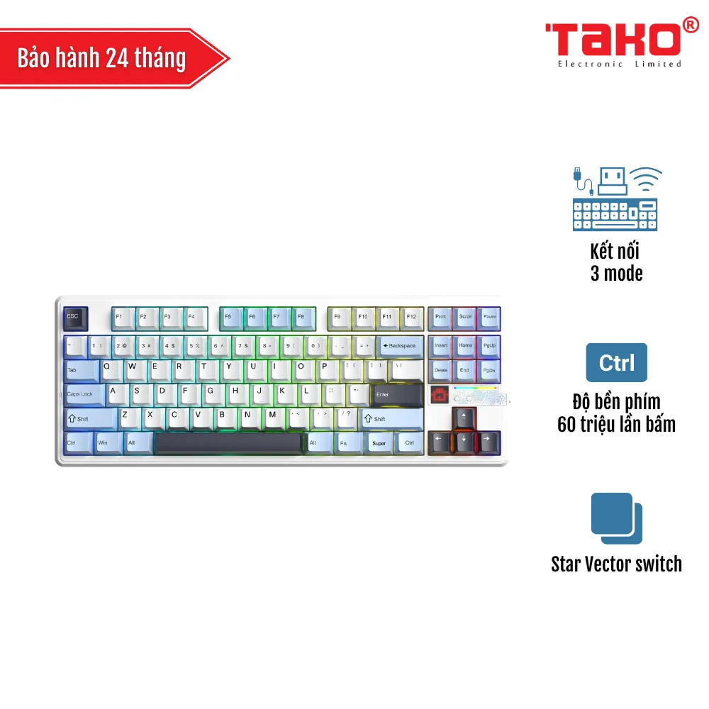 AULA F87 PRO V2 (2612) BÀN PHÍM CƠ GAMING 3 MODE (Phiên bản Xanh dương + trắng + tím đậm/ Star Vector switch)