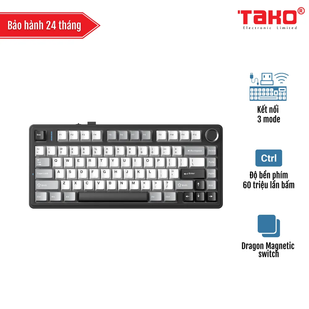 AULA F75HE (6993) BÀN PHÍM CƠ GAMING 3 MODE (Phiên bản màu Xám + Trắng + Đen/ Dragon Magnetic switch)