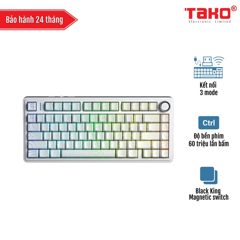 AULA F75HE (6986) BÀN PHÍM CƠ GAMING 3 MODE (Phiên bản màu Trắng contour/ Black King Magnetic switch)