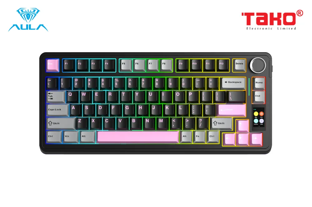 AULA S75 PRO (6429) BÀN PHÍM CƠ GAMING 3 MODE (Phiên bản màu Xám+đen+hồng/ Star Vector switch) 1