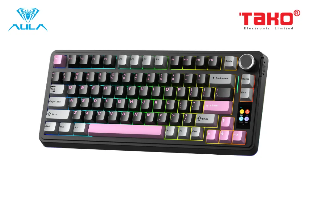 AULA S75 PRO (6429) BÀN PHÍM CƠ GAMING 3 MODE (Phiên bản màu Xám+đen+hồng/ Star Vector switch) 2