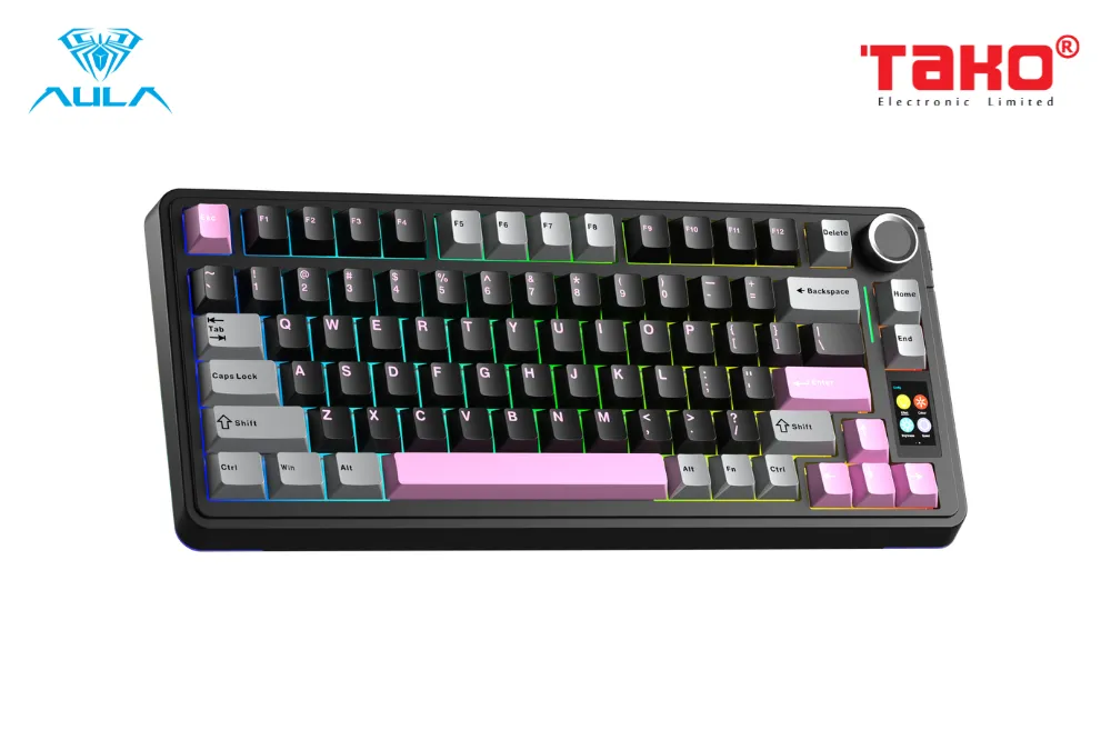 AULA S75 PRO (6429) BÀN PHÍM CƠ GAMING 3 MODE (Phiên bản màu Xám+đen+hồng/ Star Vector switch) 3