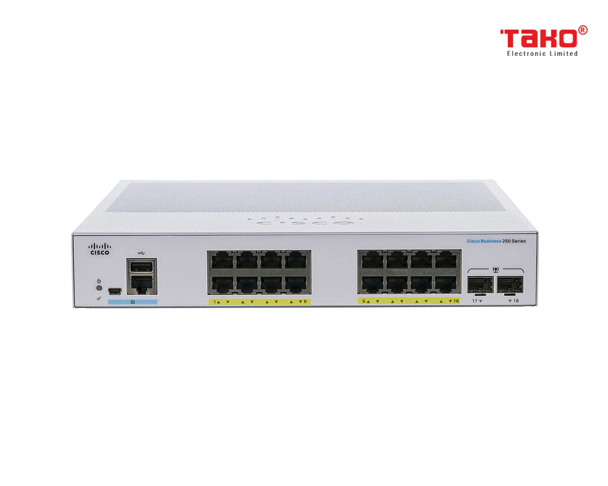 Cisco CBS250-16P-2G 16-port 10/100/1000 Mbps PoE Layer 2 manageable web switch 2 SFP slots 1