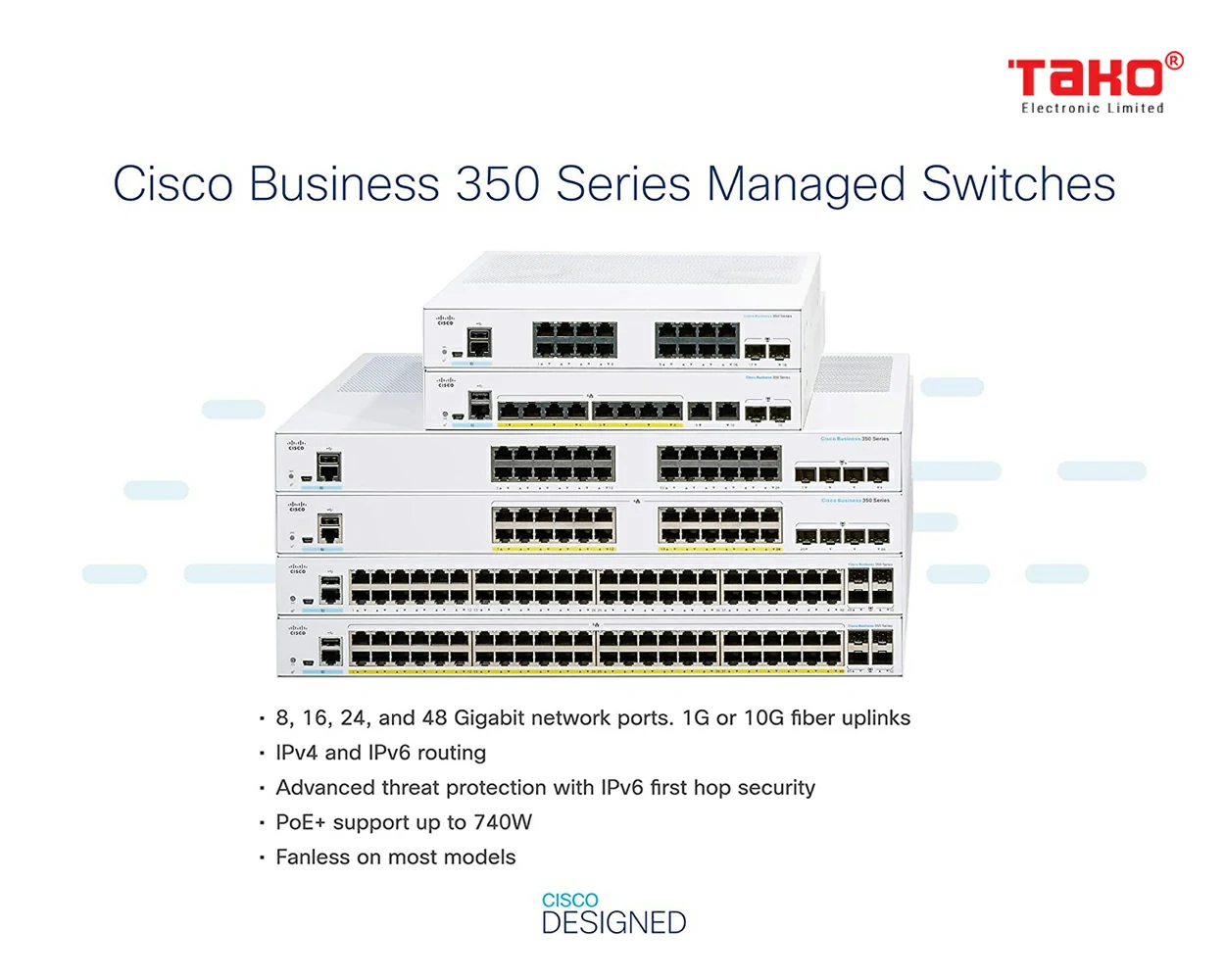 Cisco CBS350-8FP-E-2G Manageable Layer 3 web switch 8 ports PoE 10/100/1000 Mbps 2 ports combo 1 GbE/SFP 4