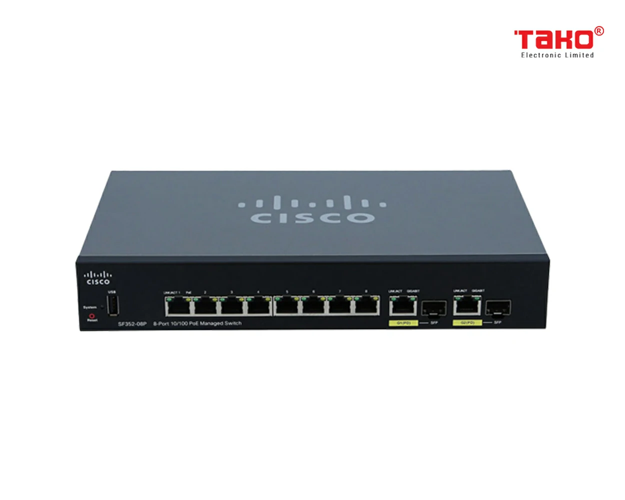 Cisco SF352-08P Managed Switch | 8 10/100 Ports | 62W PoE | 2 Gigabit Ethernet (GbE) Combo SFP 1