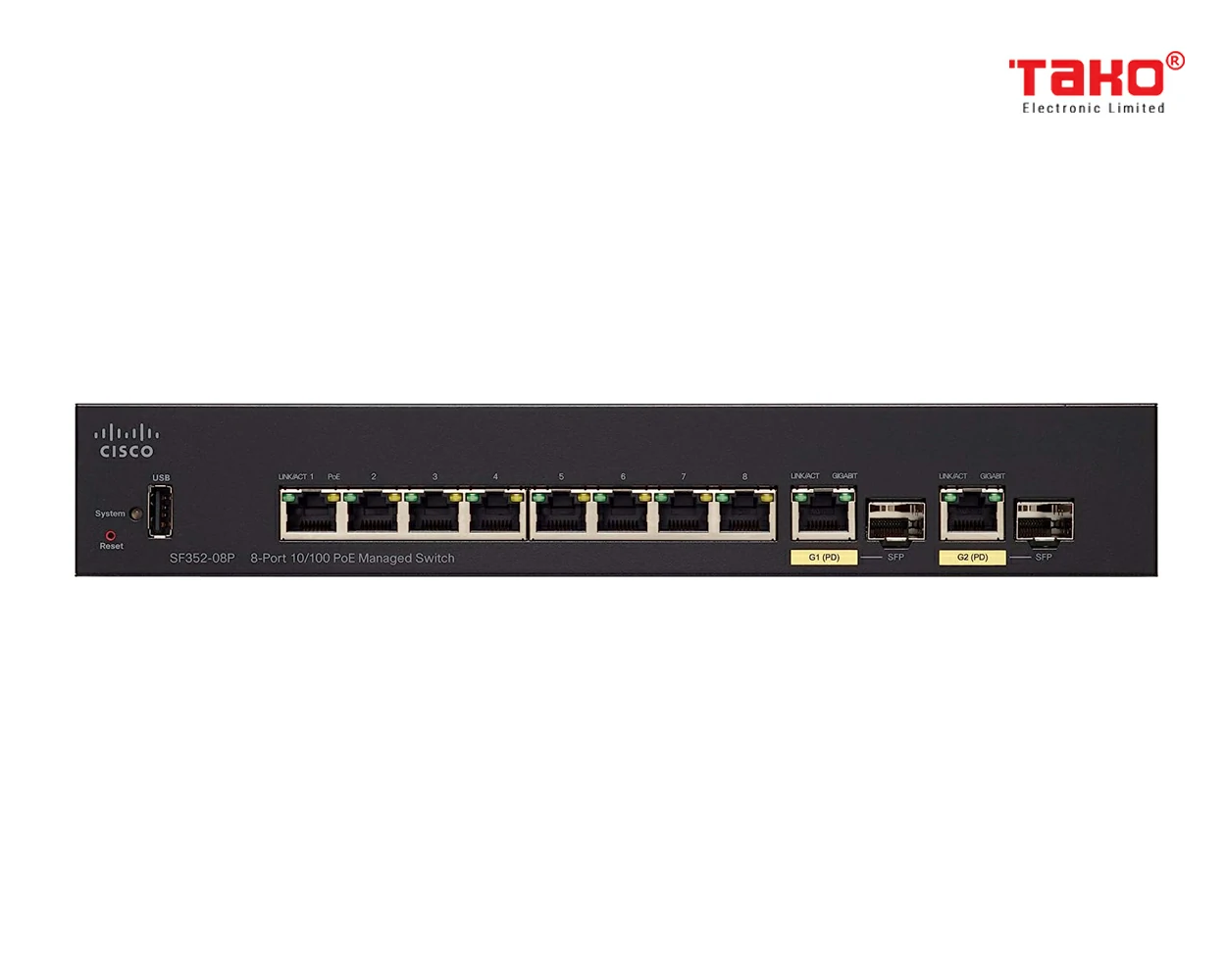 Cisco SF352-08P Managed Switch | 8 10/100 Ports | 62W PoE | 2 Gigabit Ethernet (GbE) Combo SFP 3