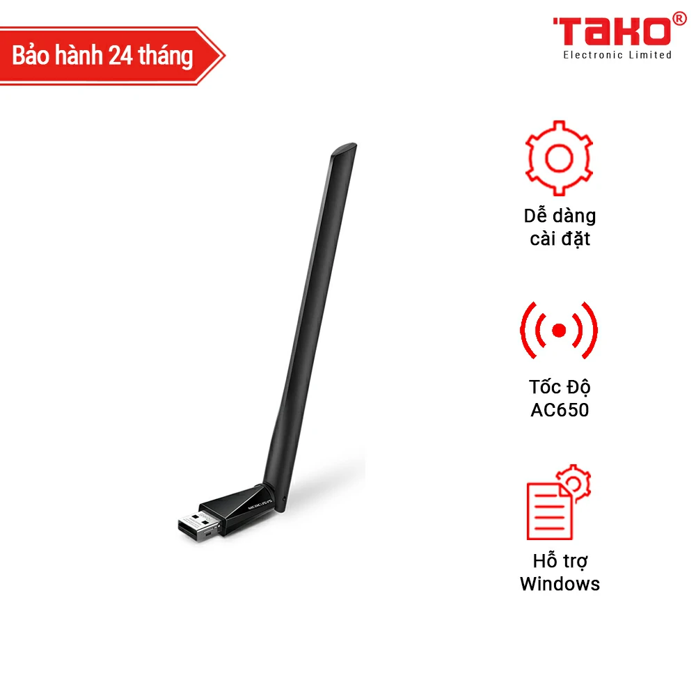 MU6H Bộ Chuyển Đổi USB Wi-Fi Băng Tần Kép Độ Lợi Cao AC650