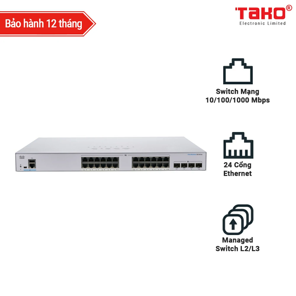 Cisco Business CBS250-24T-4X managed Switch L2/L3 Cổng 24 x 10/100/1000Mbps + SFP 4 x 10Gbps