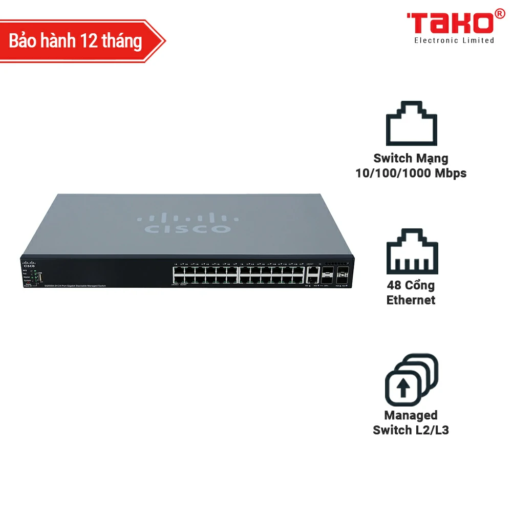 Cisco SG550X-24-K9-EU 24-port Gigabit Stackable Switch 24 x 10/100/1000 ports, 4 x 10 Gigabit Ethernet (2 x 10GBase-T/SFP+ combo + 2 x SFP+)