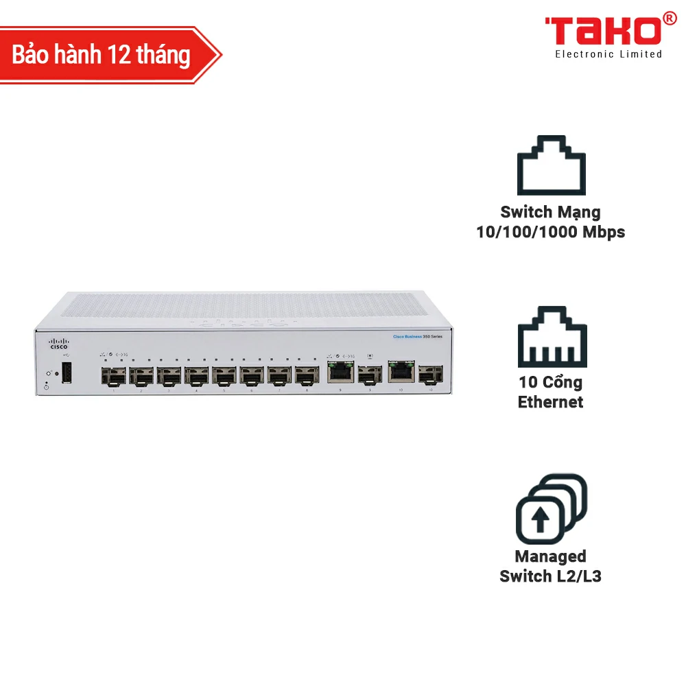 Cisco CBS350-8S-E-2G Manageable Layer 3 Web Switch 8 x 1 Gbps SFP + 2 x 1 GbE/SFP combo ports