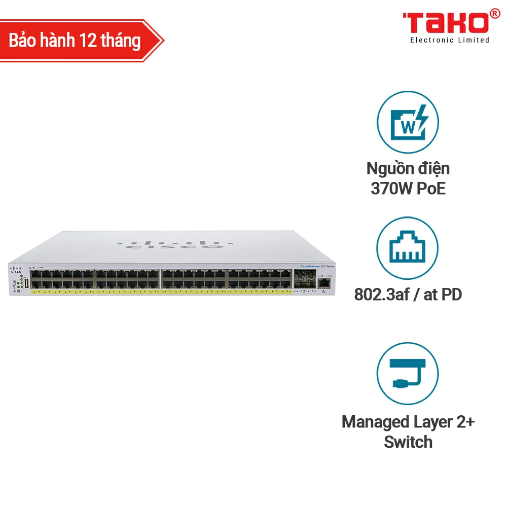 Cisco CBS350-48FP-4G 48-port 10/100/1000 Mbps PoE Layer 3 manageable web switch 4 SFP slots