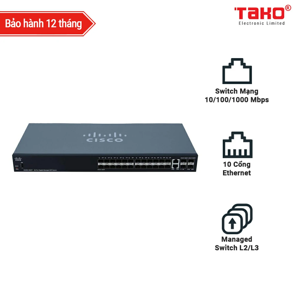 Cisco SG350-28SFP Managed Switch | 24 Gigabit Ethernet SFP Slots | 2 SFP Slots | 2 Gigabit Ethernet Combo