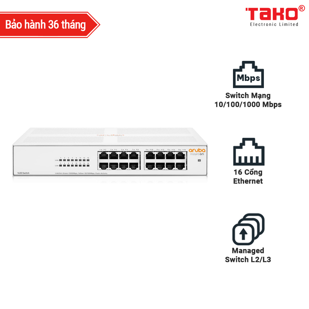 Aruba Instant On 1430 16-Port Gb Unmanaged Switch | 16x 1G Ports | Fanless | US Cord (R8R47A#ABA)