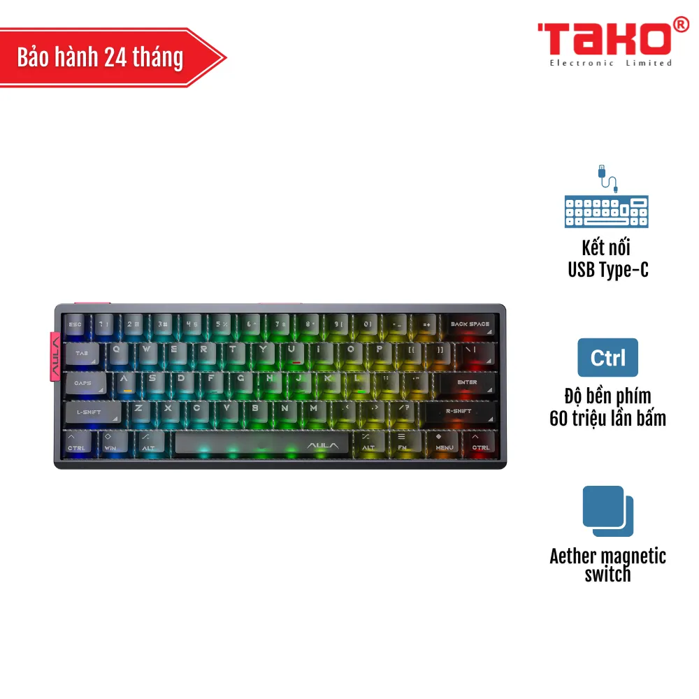 AULA AG60 PRO (4487) BÀN PHÍM CƠ GAMING CÓ DÂY (Phiên bản màu Xám/ Aether magnetic switch - Rapid trigger)