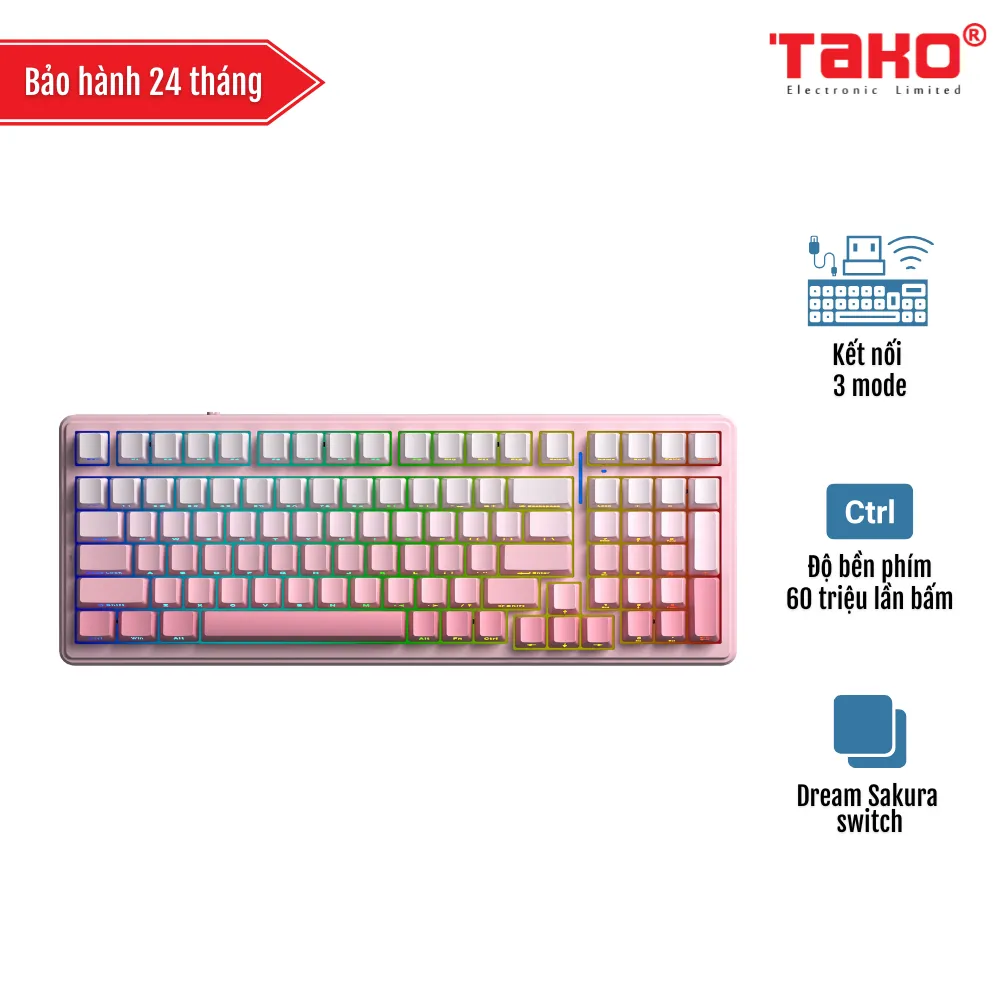 AULA F99 (2056) BÀN PHÍM CƠ GAMING 3 MODE (Phiên bản màu Hồng gradient/ Dream Sakura switch)