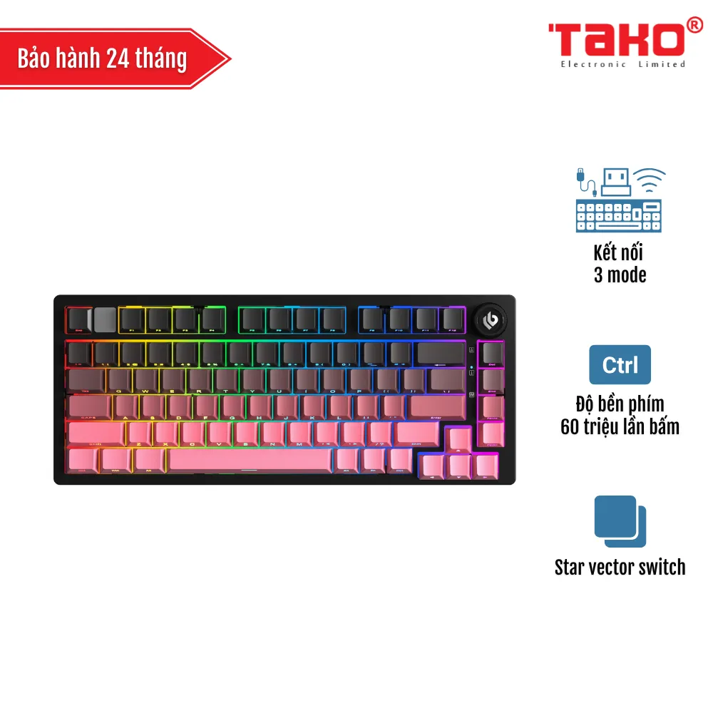 LEOBOG Hi75C PRO BÀN PHÍM CƠ GAMING 3 MODE (Phiên bản Đen + hồng gradient/ Star vector switch)