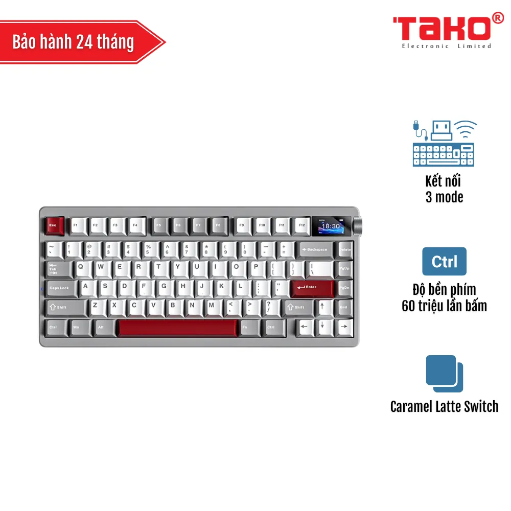 AULA NOVA75 (3534) BÀN PHÍM CƠ GAMING 3 MODE (Phiên bản màu Xám+trắng+đỏ/ Caramel Latte Switch)