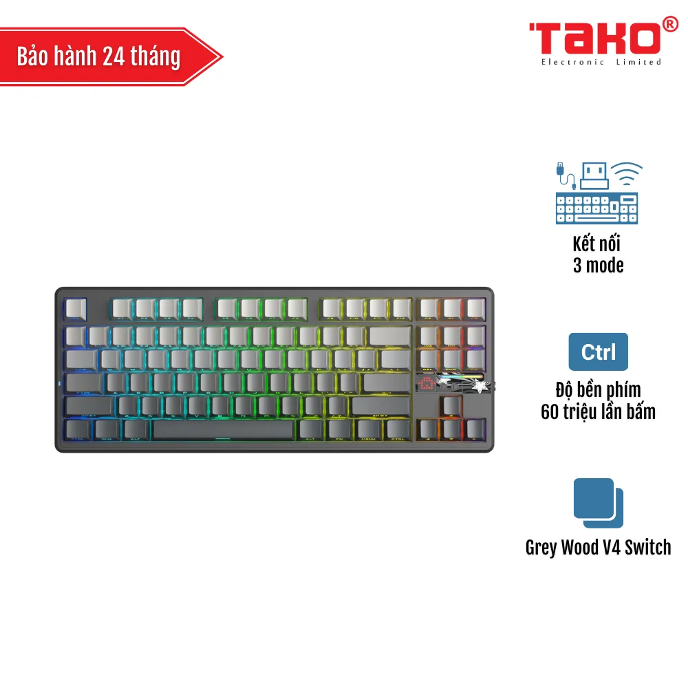 AULA F87 PRO V2 (2629) BÀN PHÍM CƠ GAMING 3 MODE (Phiên bản Xám đen gradient/ Grey Wood V4 Switch)