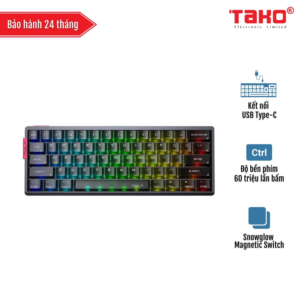 AULA AG60 (4463) BÀN PHÍM CƠ GAMING CÓ DÂY (Phiên bản màu Xám/ Snowglow Magnetic Switch - Rapid trigger)