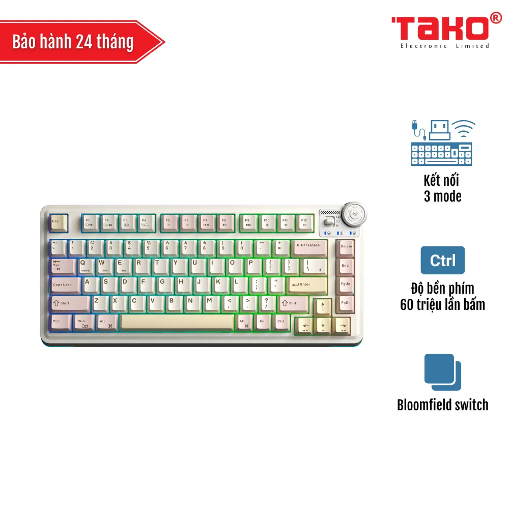 AULA AU75 (3374) BÀN PHÍM CƠ GAMING 3 MODE (Phiên bản màu Hồng + be + vàng/ Bloomfield switch)