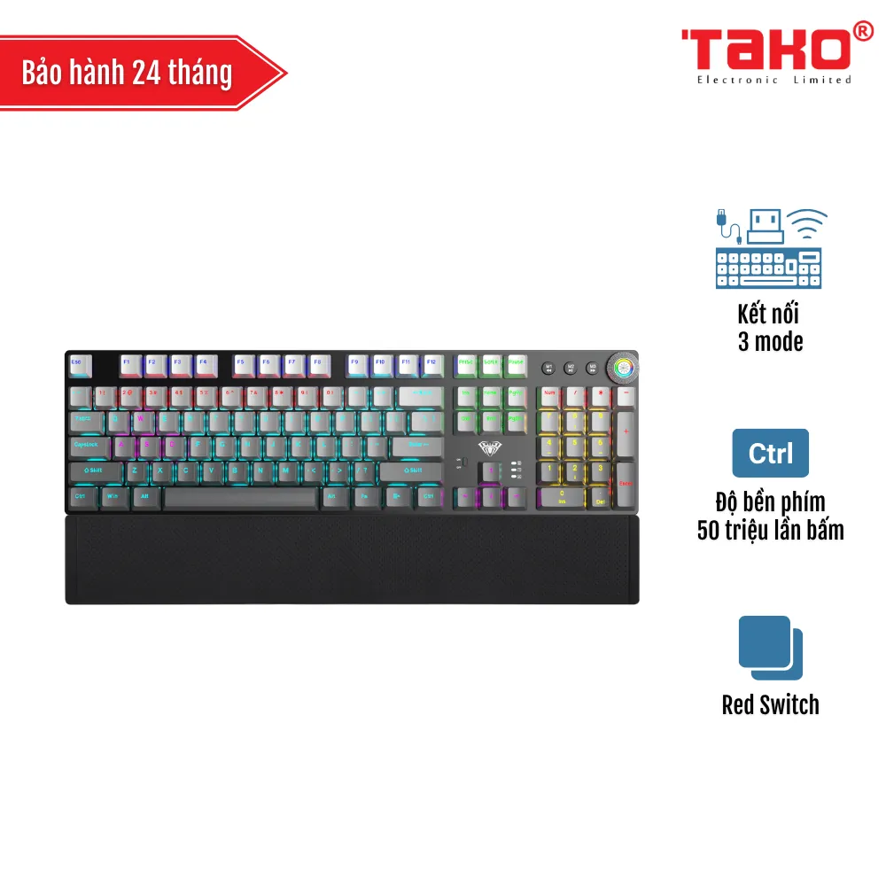 AULA F2088AIR (3909) BÀN PHÍM CƠ GAMING 3 MODE (Phiên bản màu Xám+đen gradient/ Red Switch)