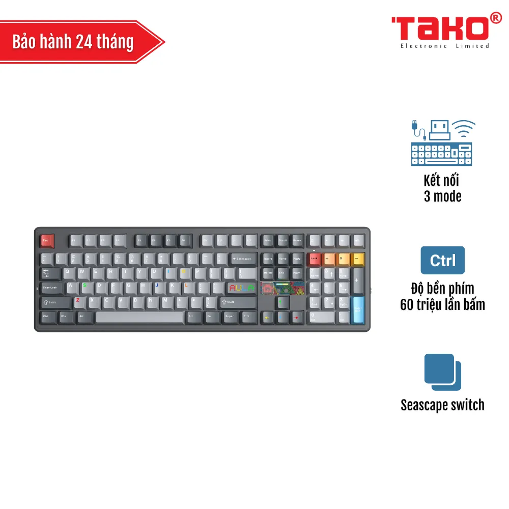 AULA F108PRO V2 (6641) BÀN PHÍM CƠ GAMING 3 MODE (Phiên bản màu Đen xám/ Seascape switch)