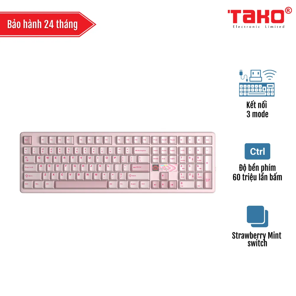 AULA F108PRO V2 (6627) BÀN PHÍM CƠ GAMING 3 MODE (Phiên bản màu Hồng/ Strawberry Mint switch)