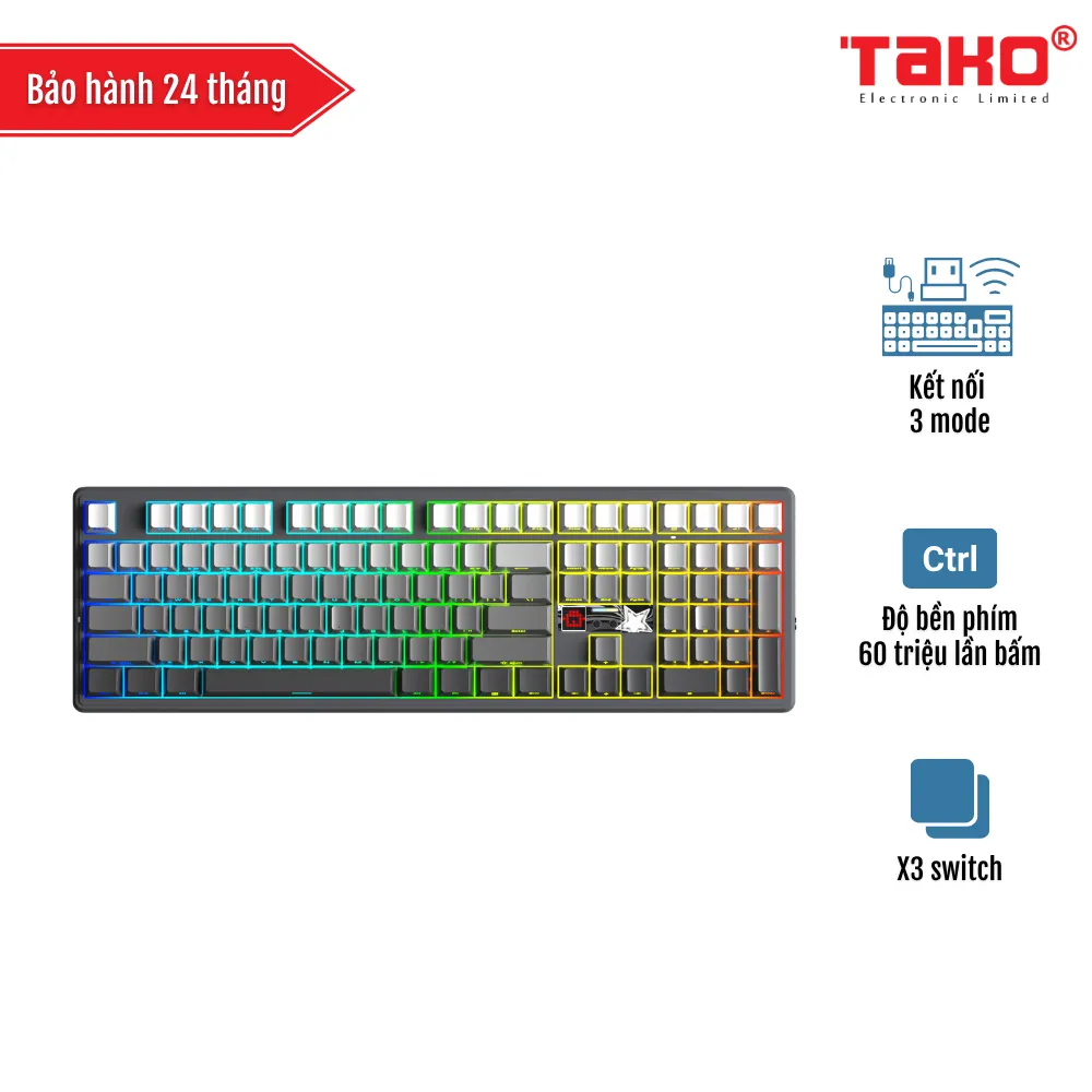 AULA F108PRO V2 (6658) BÀN PHÍM CƠ GAMING 3 MODE (Phiên bản màu Xám đen gradient/ X3 switch)