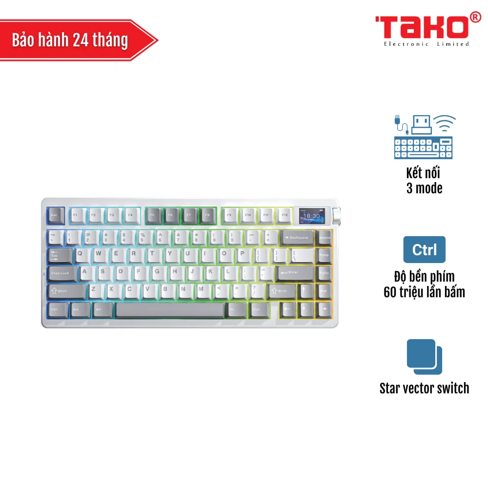 AULA NOVA75 (3510) BÀN PHÍM CƠ GAMING 3 MODE (Phiên bản màu Xám trắng/ Star Vector switch)
