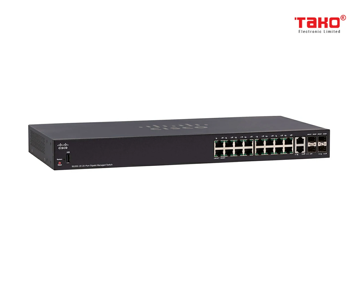 Switch quản lý Cisco SG350-20 với 20 cổng Gigabit Ethernet (GbE) với 16 cổng Gigabit Ethernet RJ45 cộng với combo 2 Gigabit SFP 3