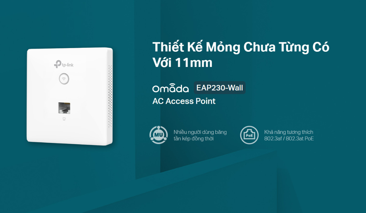 EAP230-Wall Access Point Wi-Fi Gắn Tường Gigabit Omada AC1200 MU-MIMO