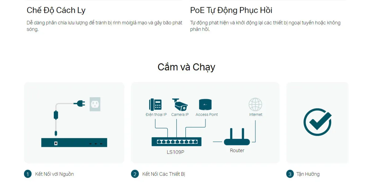 LS109P Switch Để Bàn 9 Cổng 10/100Mbps với 8 Cổng PoE+