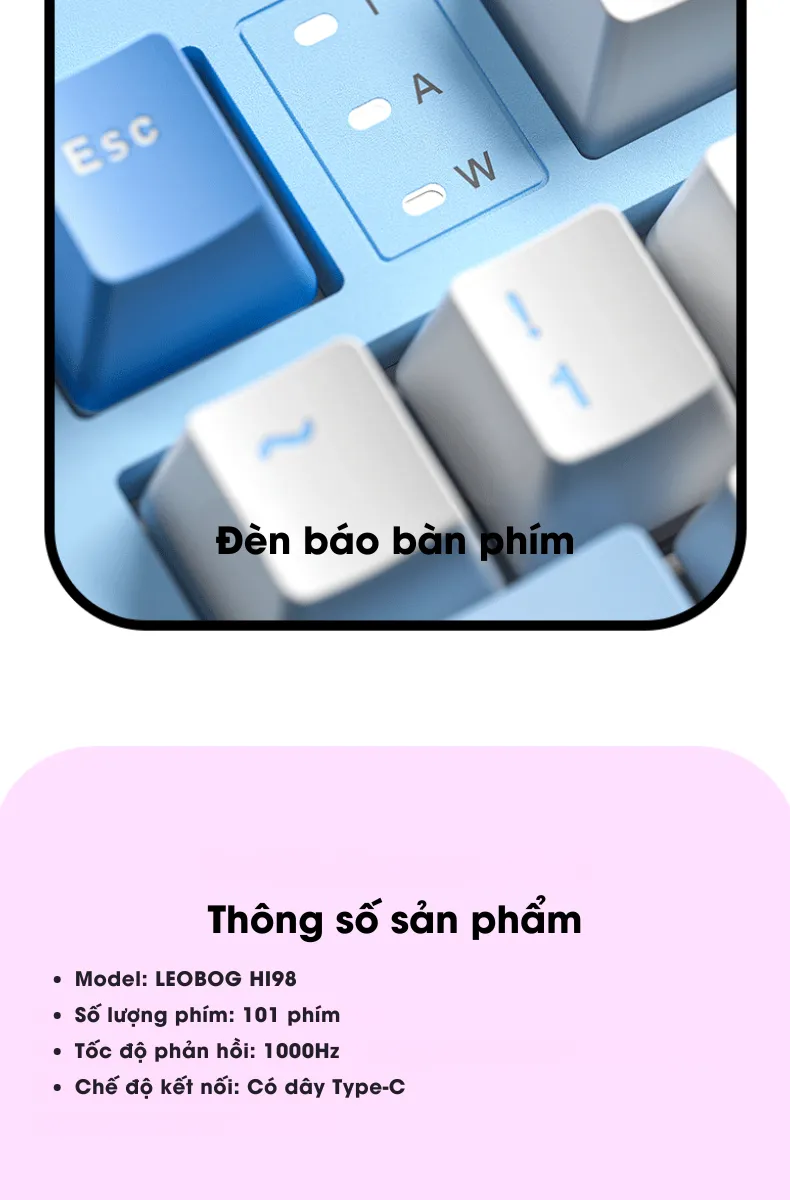 LEOBOG Hi98 BÀN PHÍM CƠ GAMING CÓ DÂY (Phiên bản Xanh+trắng+tím/ Barbie switch)