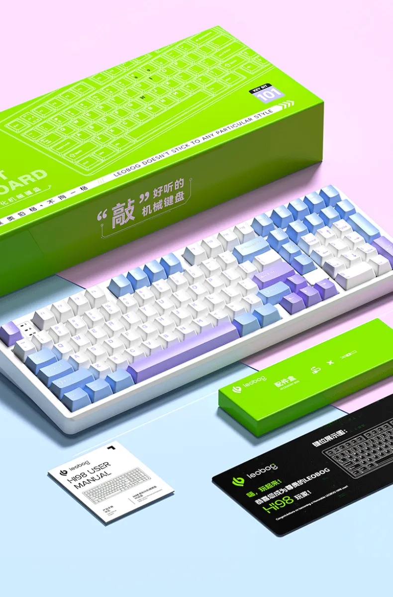 LEOBOG Hi98 BÀN PHÍM CƠ GAMING CÓ DÂY (Phiên bản Xanh+trắng+tím/ Barbie switch)