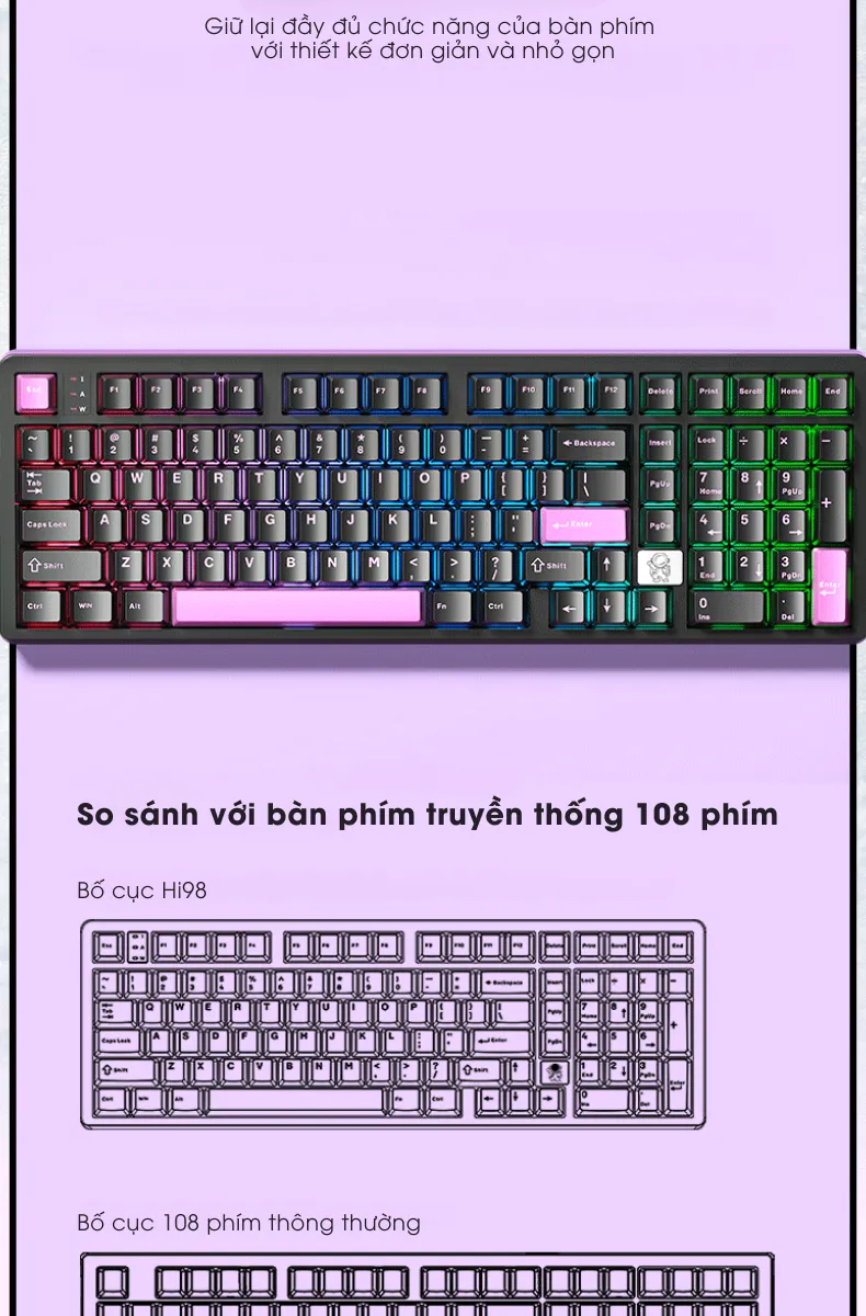 LEOBOG Hi98 BÀN PHÍM CƠ GAMING CÓ DÂY (Phiên bản Xanh+trắng+tím/ Barbie switch)
